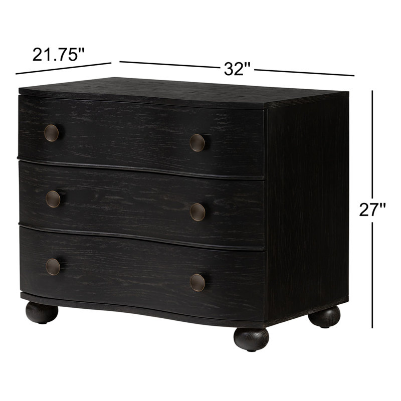 Tiago 3 - Drawer Solid Wood Nightstand, Distressed Black