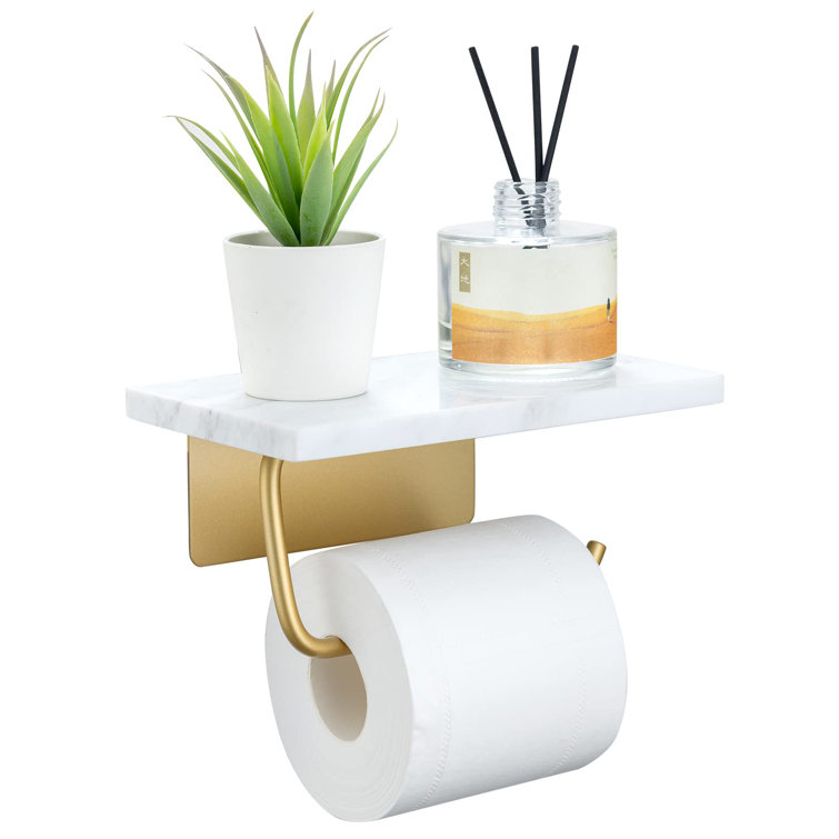 Wall Mount Toilet Paper Holder with Natural Marble Shelf Tissue Storag