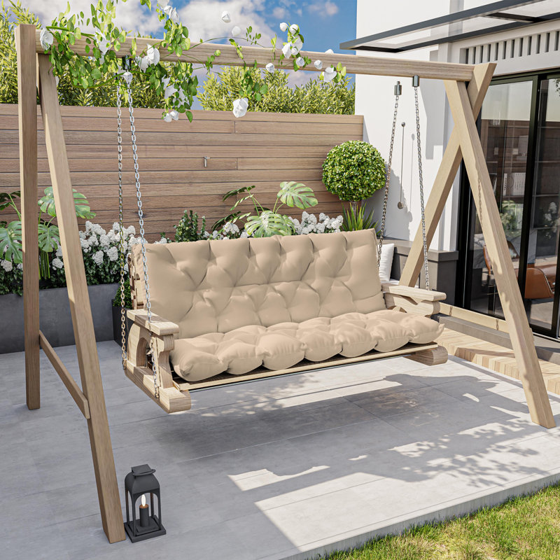Banc de jardin avec coussin de 5 po imperméable pour l'extérieur, Sable, L 40 po x P 40 po