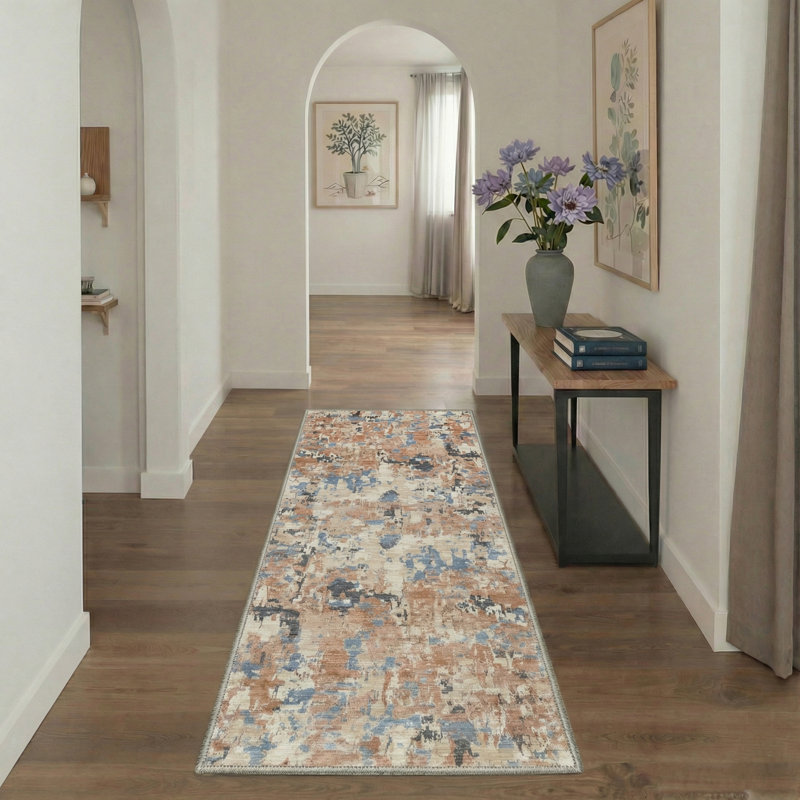 Tapis d'intérieur bleu / beige / brun Aura, Terra Cotta, Tapis de couloir 2 pi x 6 pi
