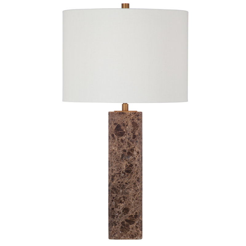 Lampe de table Berrien avec base en marbre brun et abat-jour blanc