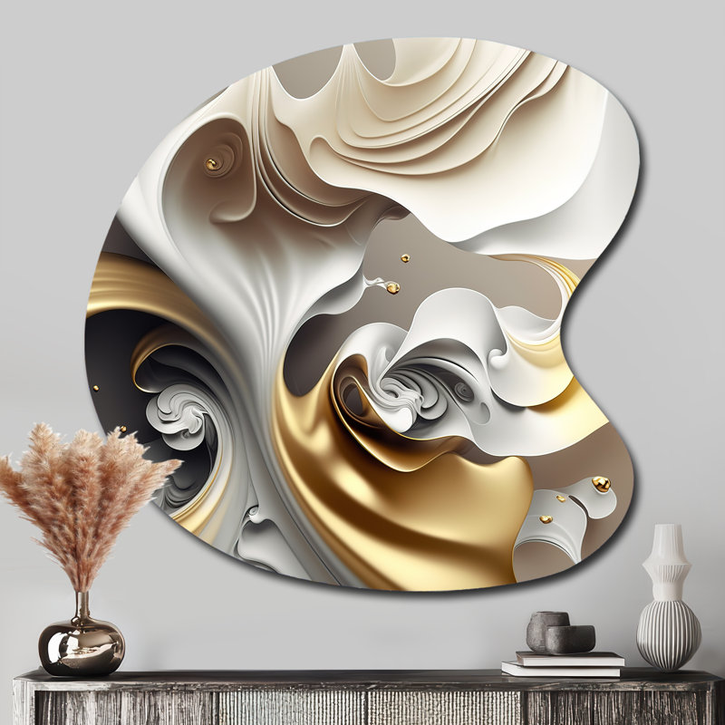 Abstract Geode Liquid - Marble Unique Shape Metal Wall Art, Cream Asymmetrical Metal Art Print, 33" H x 33" W