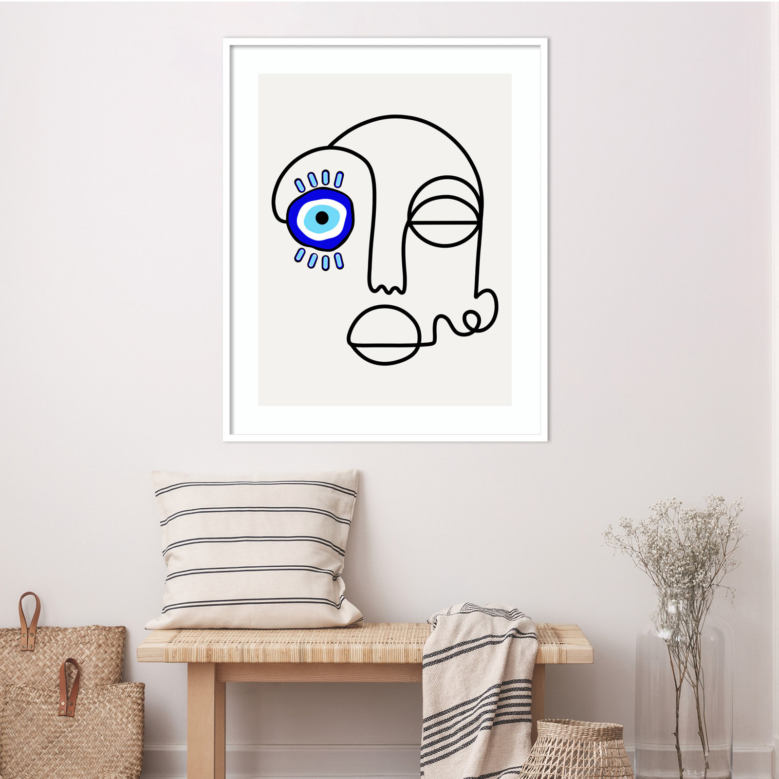 No Evil Allowed by Shatha Al Dafai, 33.38" H x 27.38" W x 0.875" D, White