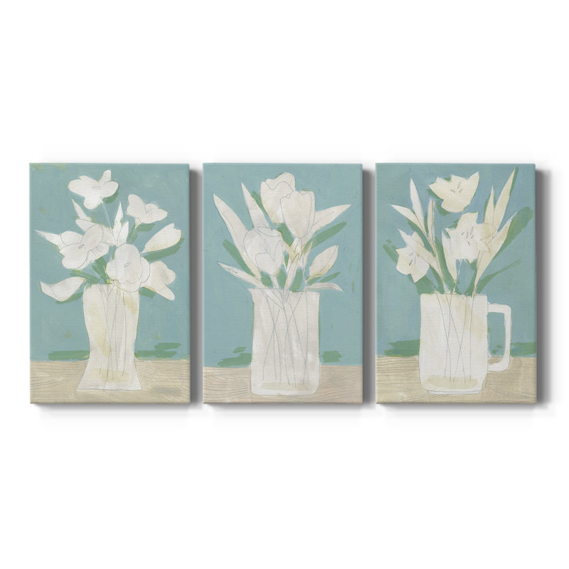 Arrangement de printemps en sourdine - toile tendue sur mesure - 3 pièces, H 12 po x l 24 po