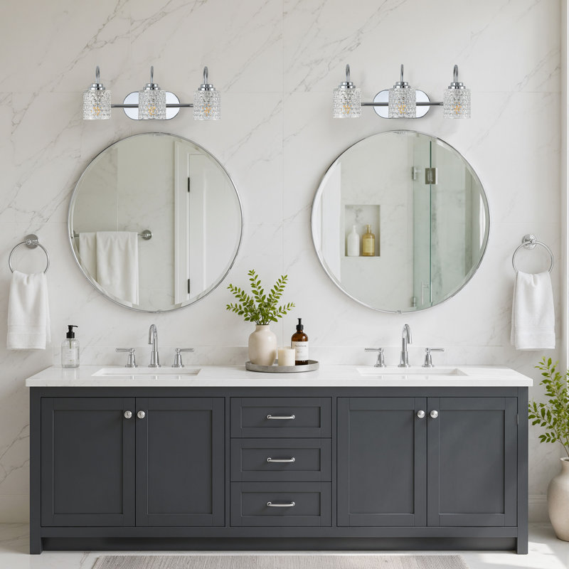 3-Light Modern Dimmable Bathroom Vanity Light with Dimpled Glass Shades, Chrome