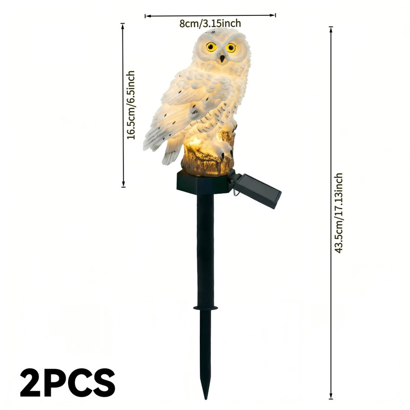 2 lumières de jardin hibou solaire - paire de statues blanches sur piquets