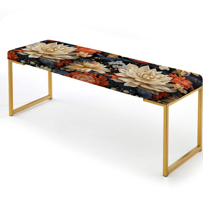 Floral Upholstered Gold Bench