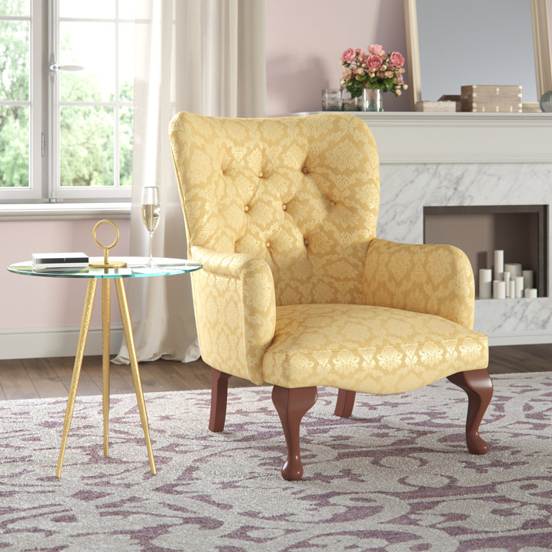 Loretta Upholstered Wingback Chair, Mahogany, Angelina Gold Pattern