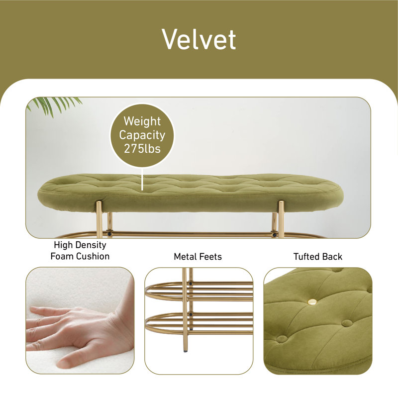Banc de rangement rembourré Lylarae, Vert olive