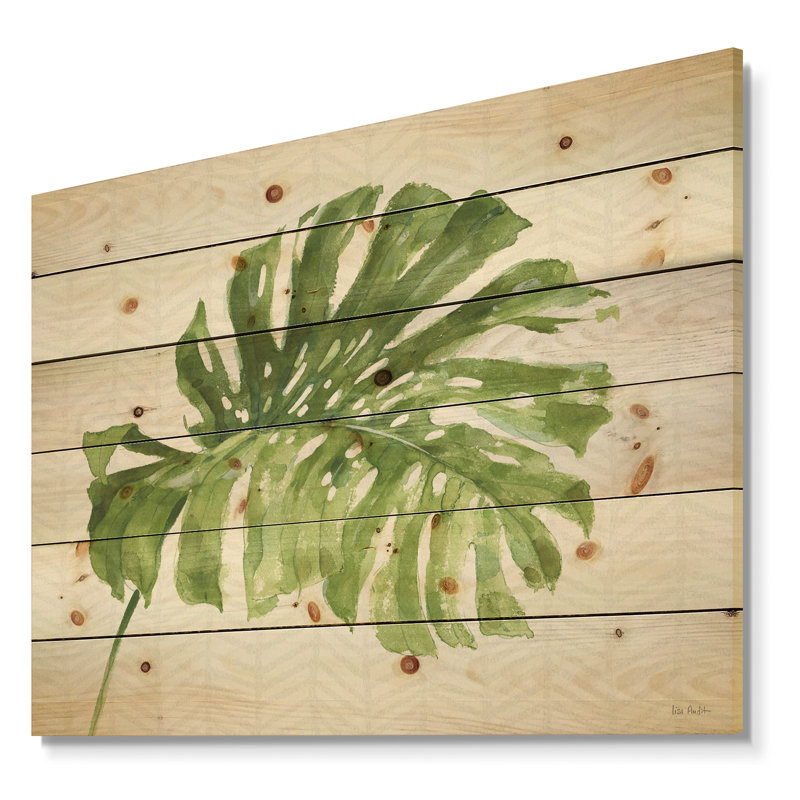 Mélange de feuilles vertes botaniques V - impression de chalet sur bois de pin naturel, H 30 po x l 40 po x P 1,5 po