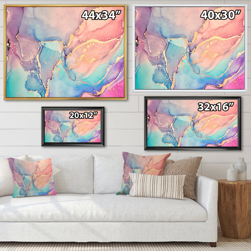 Art liquide rose et bleu II - reproduction sur toile, H 16 po x l 32 po, Cadre flottant noir