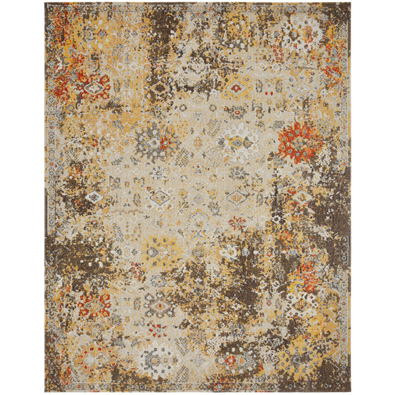 Beale Abstract Area Rug in Beige/Gold/Brown, Rectangle 8'7" x 11'6"