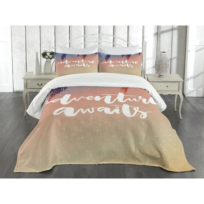 Ambesonne Adventure Bedspread Motivation Theme Multicolor, King Coverlet/Bedspread + 2 Pillow Shams