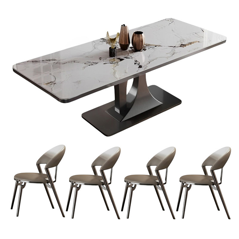 Rectangular rock plate dining table and chair set, 29.52"H x 78.74"L x 35.43"W
