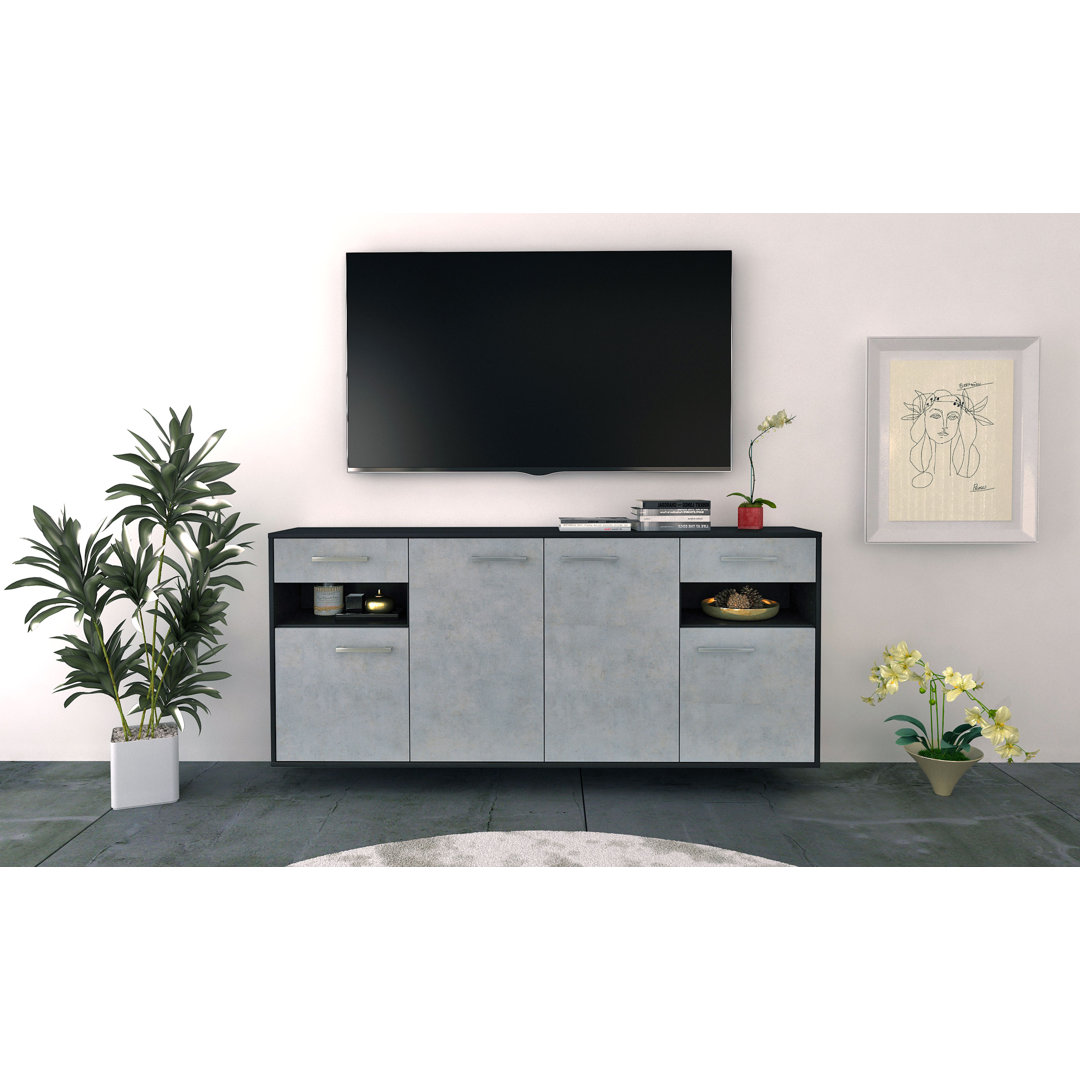 Sideboard Killeen, Farbe: Treibholz/Anthrazit, Fliegend/Metallgriffe, Größe: 180x79x35cm