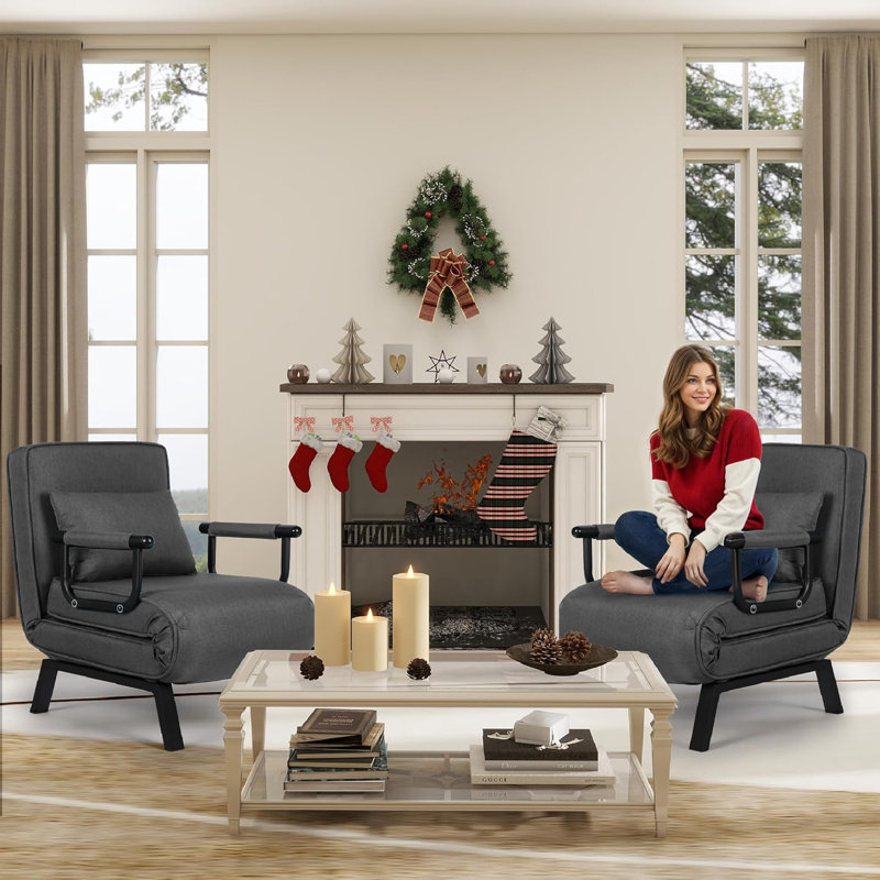 Fauteuil convertible 21,6 po avec dossier réglable à 5 positions et coussin, Noir