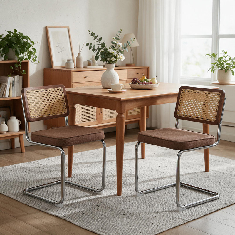 Ensemble de 2 chaises de salle à manger de style Mid-Century moderne (sans table de salle à manger), Lin café