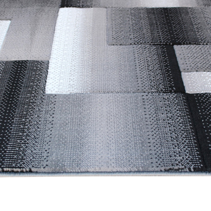 Tapis d'intérieur à motif géométrique de style géométrique gris Abbie-May, Rectangle 5 pi x 7 pi