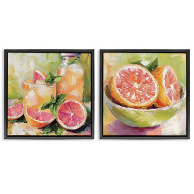 Ensemble de cadre flottant 2 pièces Grapefruit Drinks & Fruits, design par Riley B