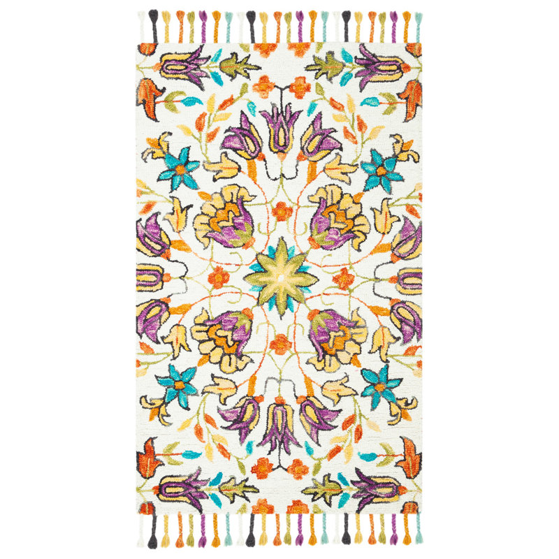 Tapis floral en laine touffeté à la main Vahakn, Rectangulaire 3 pi x 5 pi
