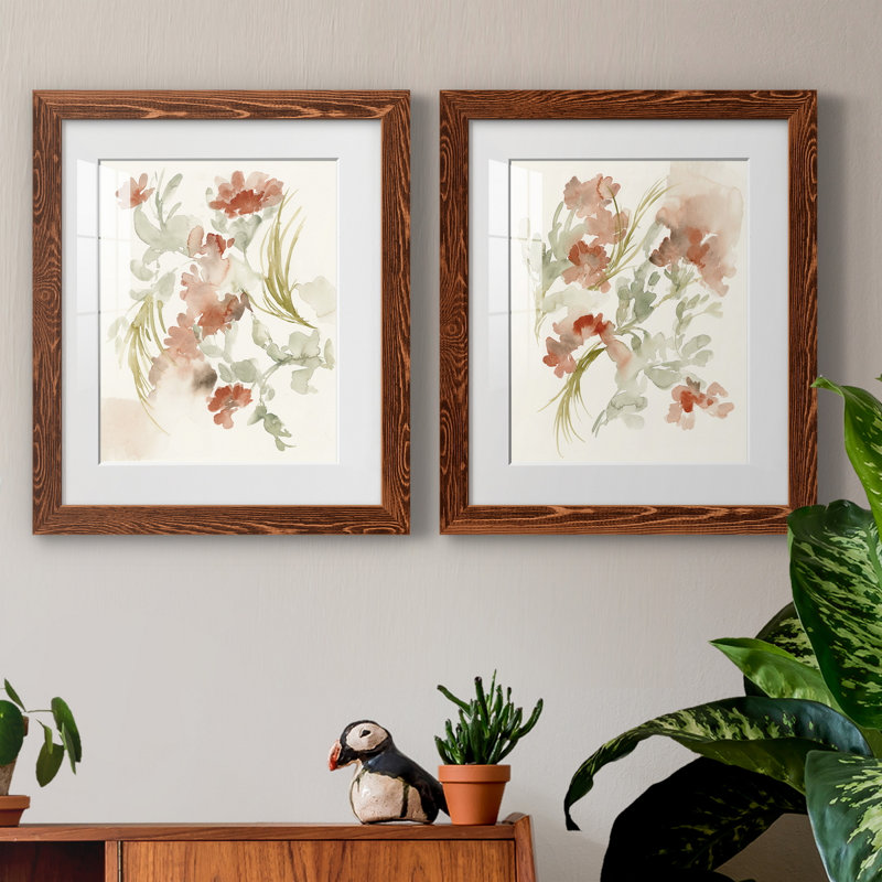«Abstracting Flowers I», ensemble de 2 reproductions d'art, H 20 po x l 17 po x P 1 po, Papier avec cadre érable, Blanc