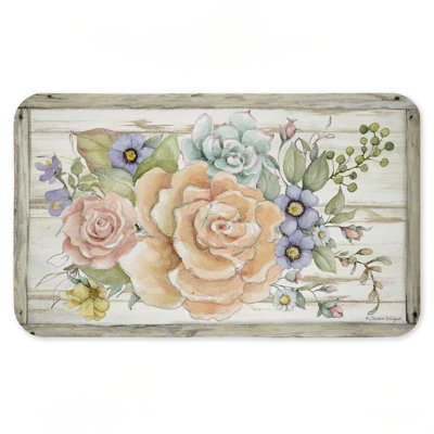 Rose Succulent Bouquet Printed Anti-Fatigue Floor Mat, design by Susan Winget, 30"x18"