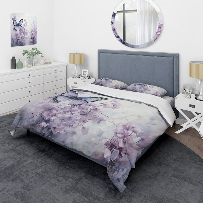 Ensemble de housse de couette papillon mauve Enchanted Flight I, Housse de couette simple et deux taies décorative