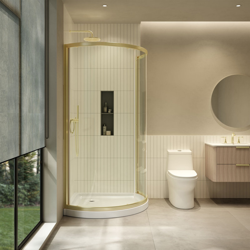 Ensemble de douche de coin rond en or brossé L 40 po x l 40 po x H 72,83 po Breeze