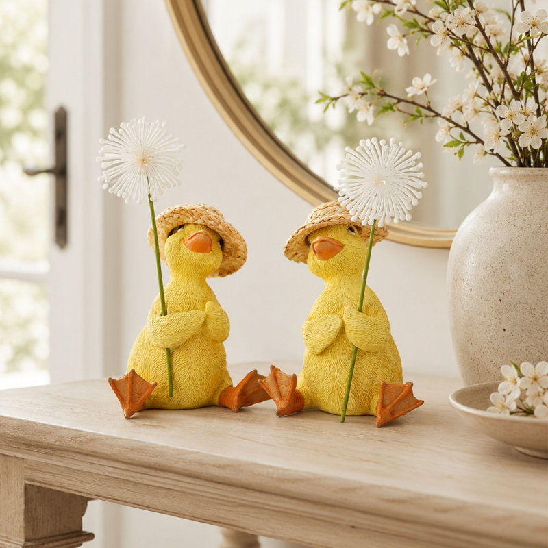 Ensemble de 2 pièces décoratives en résine, canard et chapeaux amovibles