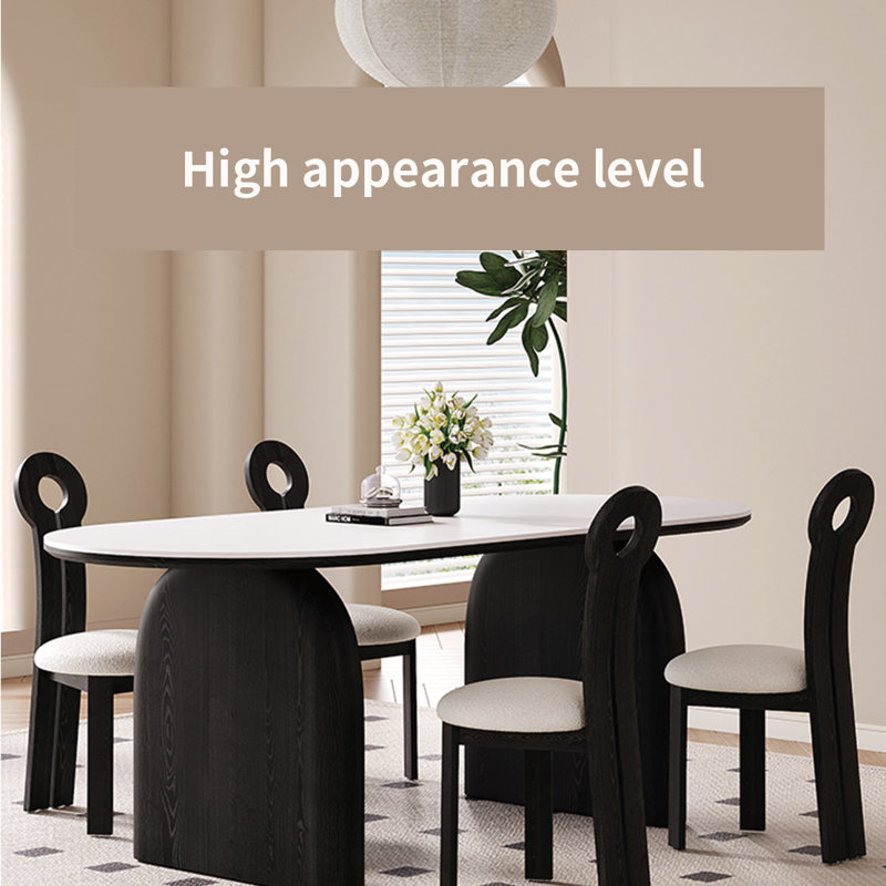 Modern Simple High-end Tables Oval Solid Wood Base Dining Table, 29.5"H x 70.8"L x 35.4"W