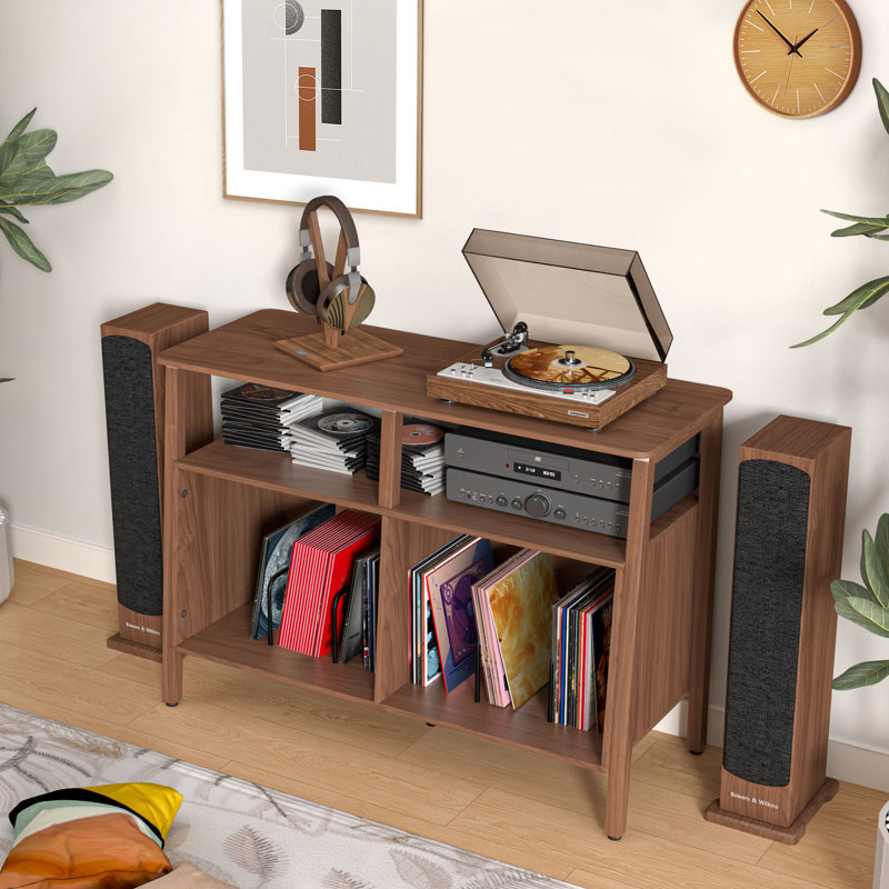 Large Record Player Stand, Audio Rack, Record Turntable Stand With Storage For Living Room Bedroom, Walnut