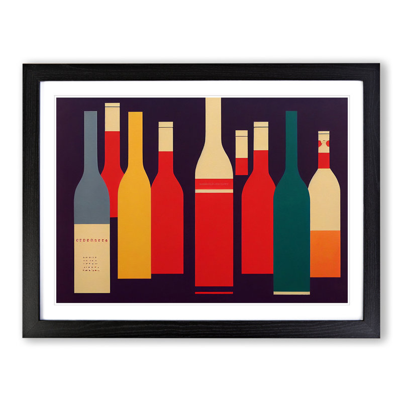 Retro Wine Bottle Vol.1 - Framed Print, Black Framed, 46cm H x 64cm W x 2cm D