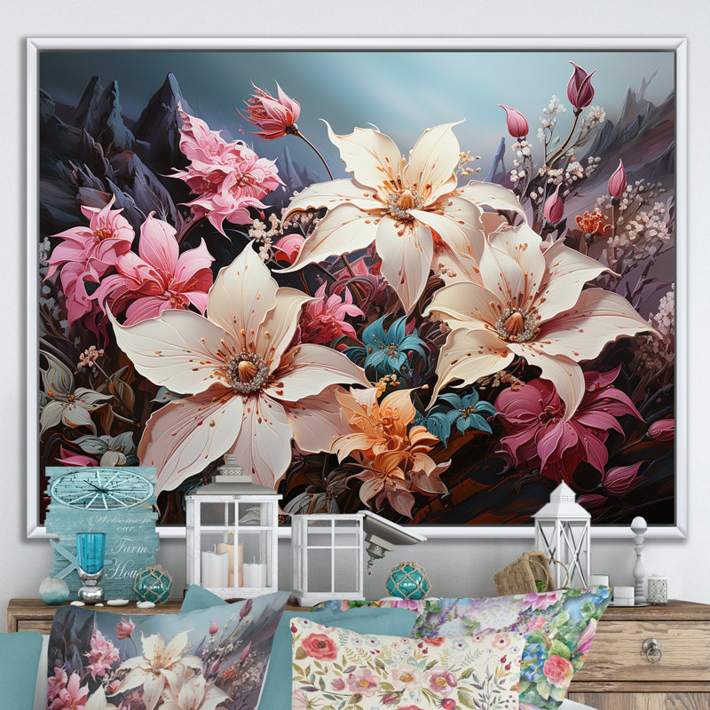 Aquarelle, charme de poinsettias roses I, Cadre flottant blanc, H 12 po x l 20 po x P 1 po