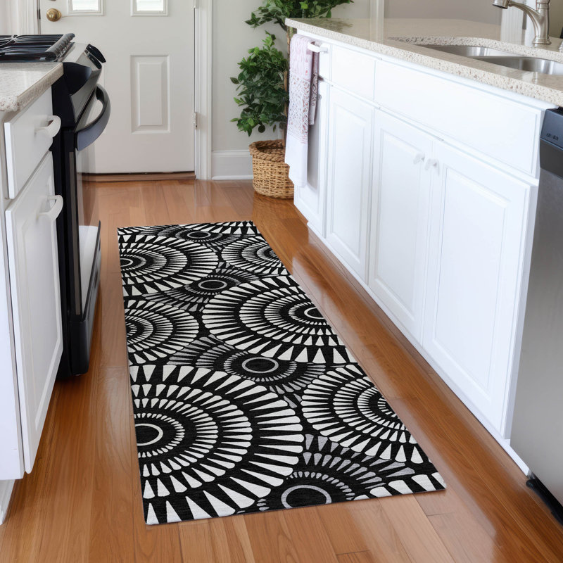 Premium Machine Washable Prisco Black Rug, Runner 2'3" x 7'6"