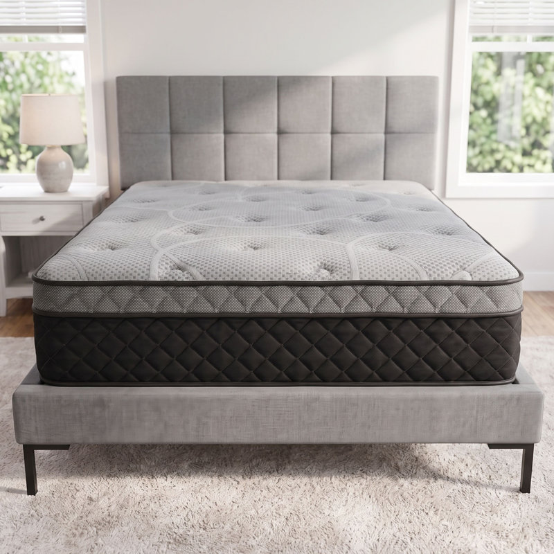 Matelas hybride mi-ferme de 12 po avec mousse viscoélastique imprégnée de gel et support latéral Alwyn Home Kripinski, 12"