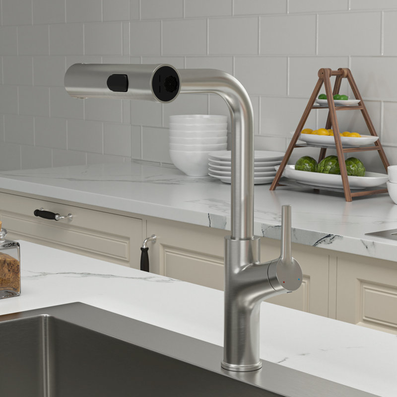 Waterfall Kitchen Faucet Stainless Steel Pull Down Swivel Kitchen Faucet with 4 Mode, Brushed Nickel