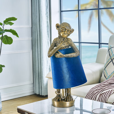 Lampe de table singe en résine dorée 21 "avec abat-jour