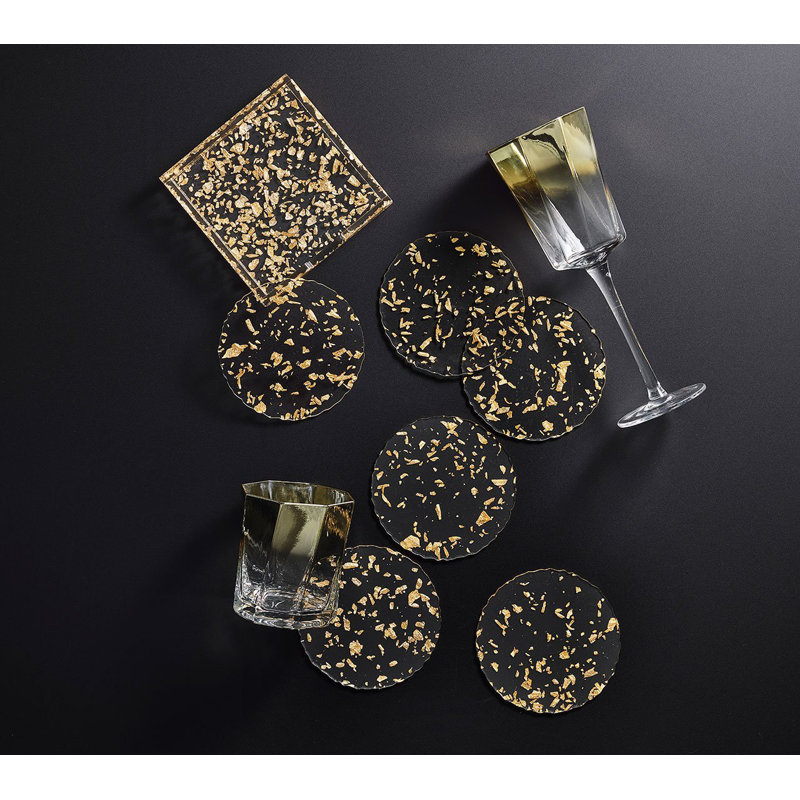 Stardust Coaster Set with Holder, Clear/Gold
