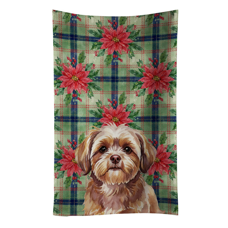 Liver Shih Tzu Christmas PoinsettIas Kitchen Towel, Liver Shih Tzu