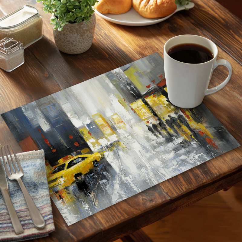 Rainy Busy Street Gray Bedroom Placemat | Home Decor Polyester