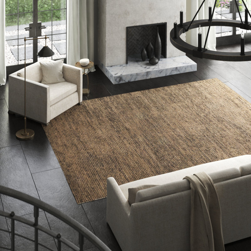 Hidden Path Striped Hand-Knotted Beige/Black/Neutral Area Rug, Rectangle 8' x 10', Brown