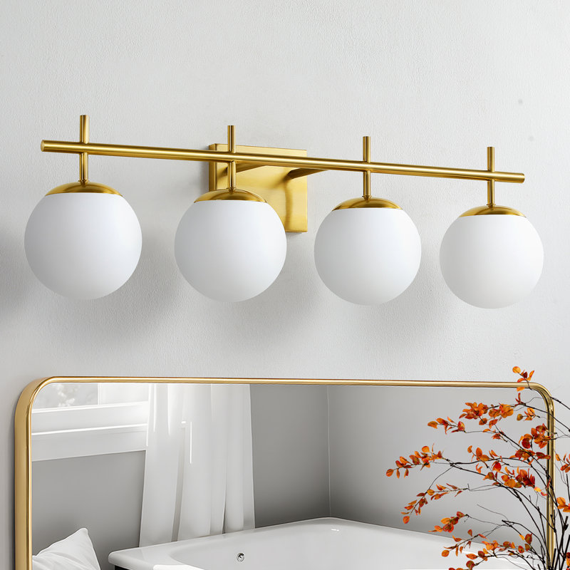 4-Light Dimmable Vanity Light For Bathroom Mirror Up/Down Mount With Glass Shape, Gold