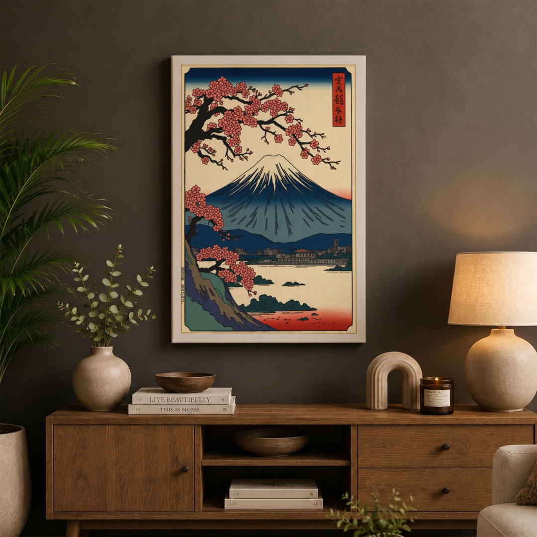Mount Fuji with Cherry Blossoms Japandi - Wrapped Canvas