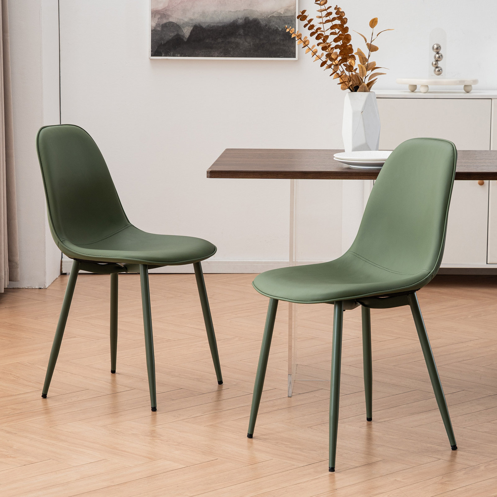 Kavi Side Chair, Bean Green Faux Leather/Bean Green