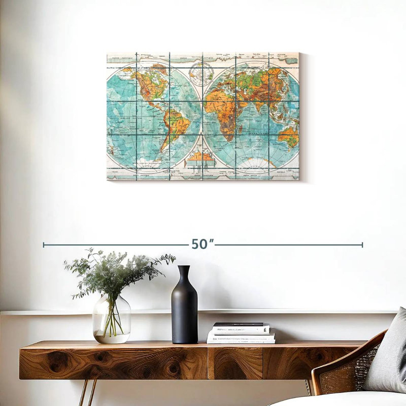 Globe terrestre carte du monde sur toile, H 20 po x l 30 po x P 1,25 po