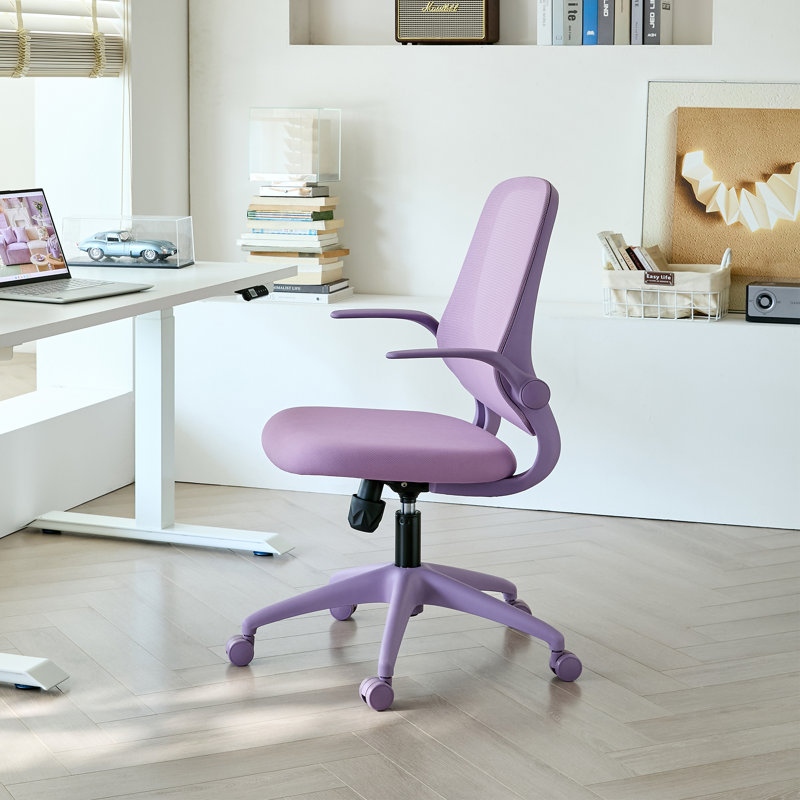 Chaise de bureau ergonomique en filet avec accoudoirs relevables Victor, Mauve