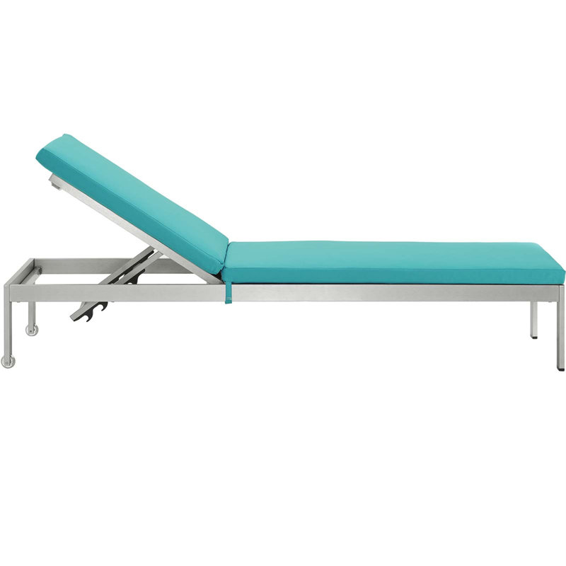 Turquoise Cushioned Aluminum Outdoor Chaise Lounger