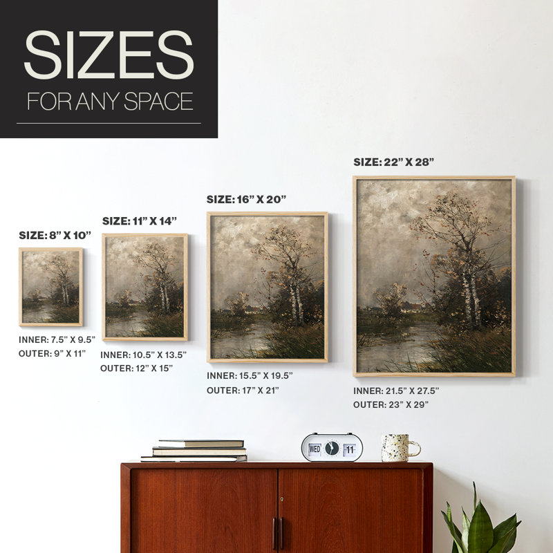Reproduction encadrée vintage en bois massif CVIII, H 21 po x l 17 po, Naturel