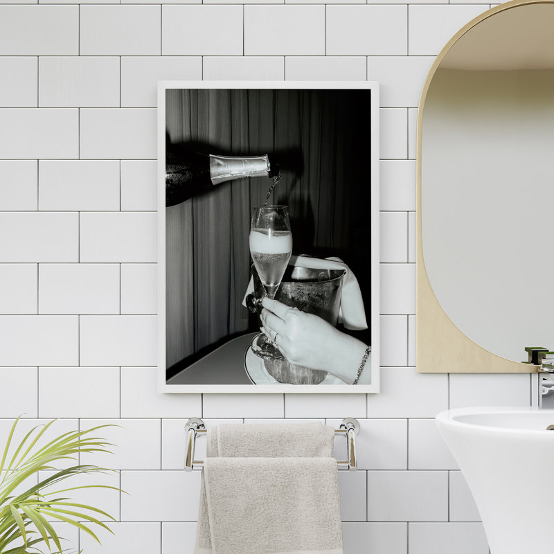 Z Studio noir et blanc, verres à champagne, décoration murale pour la cuisine, affiche murale rétro pour mur de salle de bain, encadré blanc 12 x 16 po