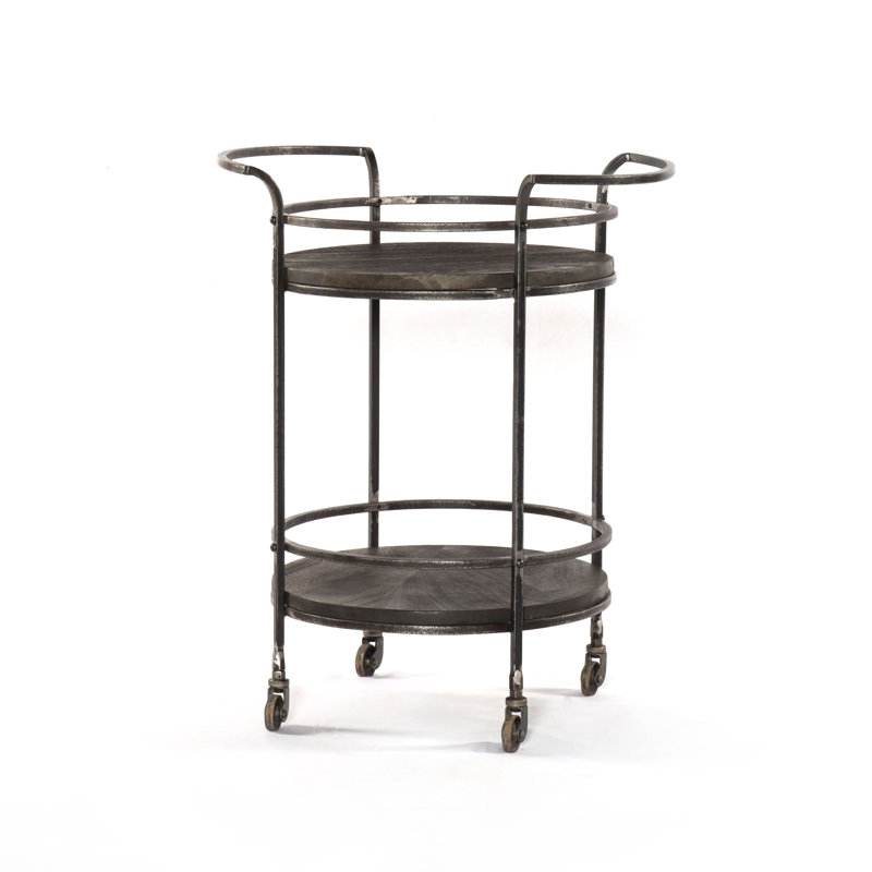 Chariot-bar Dussault au fini gris transitionnel sur bois massif avec structure en fer